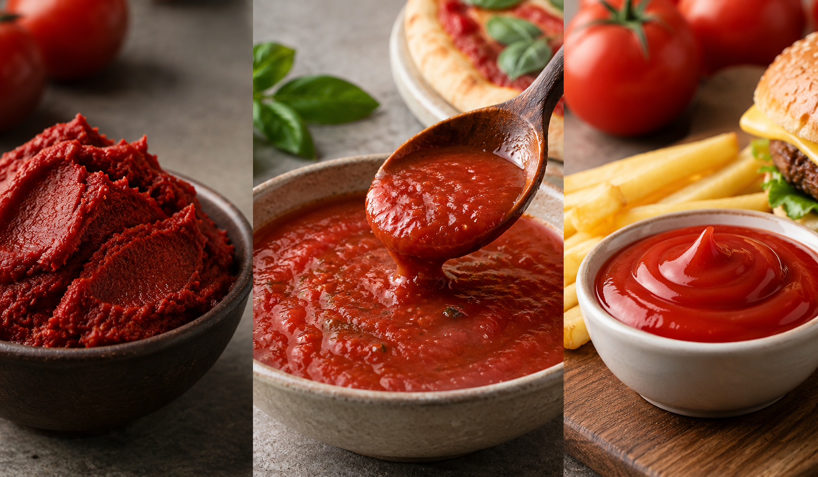 Care sunt diferențele de bază dintre pasta de roșii, sos de roșii și ketchup?